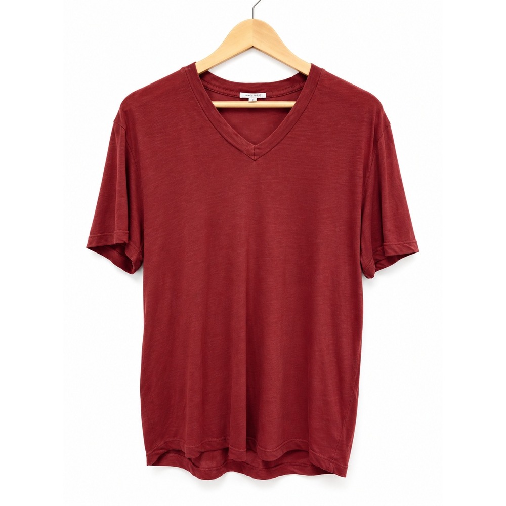 James Perse T-Shirt Cotton V-Neck Slim Fit Red Slub Luxury Mens Size 2 M USA